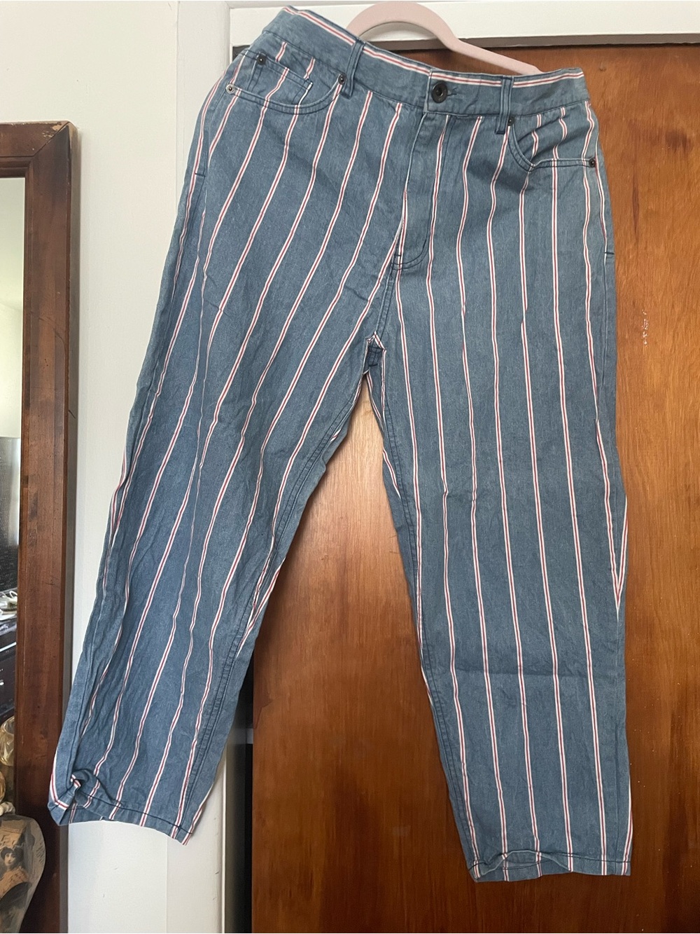 BDG Blue Pinstripe Chinos with Pink Accents
